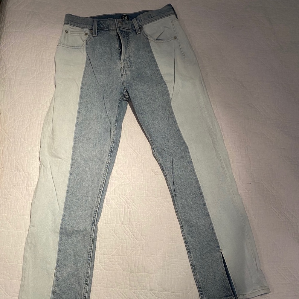 Retro style, two-tone high waisted straight jeans